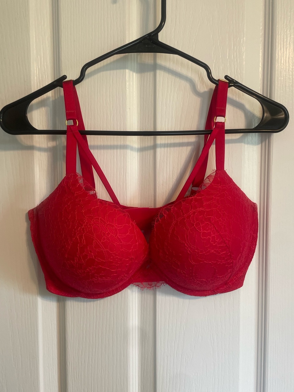 Victoria's Secret Red Lace Underwire Bra with Decorative Straps